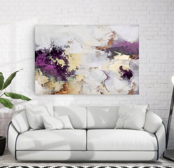 "Pink Avalanche 5" Purple gold abstract art
