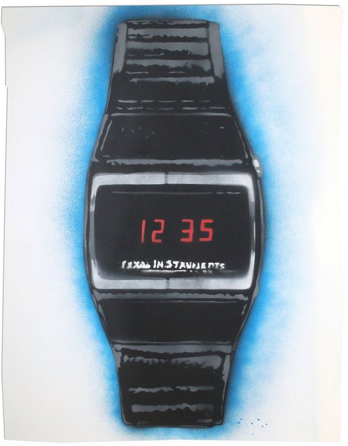 Cheap digital watch by Texas Instruments. + FREE digital watch! (on gorgeous watercolour paper). by Juan Sly