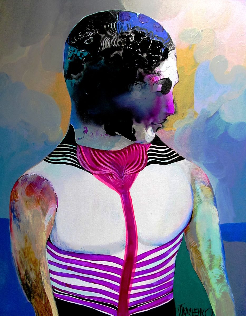 Expressive Portrait Acrylic Painting By Victor Tkachenko, 24 X 30", Narcissus, Original Artwork