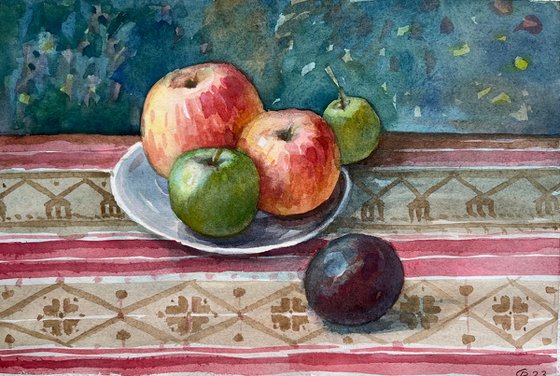 Apples Still life Ukrainian ornaments original artwork