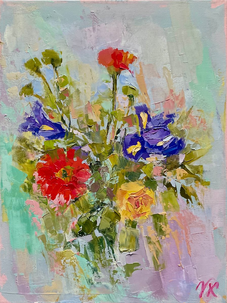 Impressionistic Still Life Oil Painting By Vera Klimova, 12 X 16", Joy, Passion And Elegance, Original Artwork