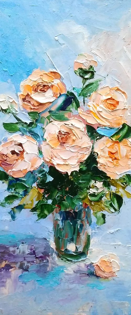 Roses Painting Small Oil Art by Yulia Berseneva