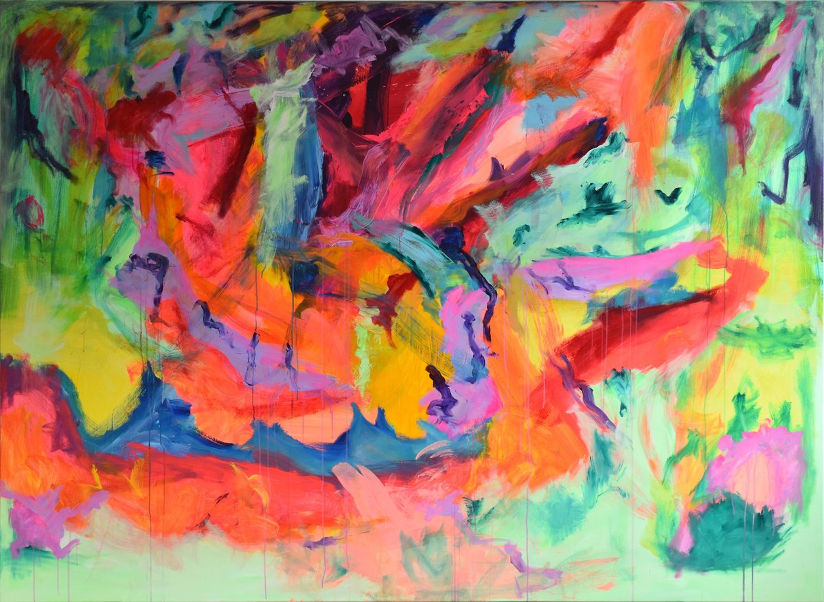 Organic Abstract Acrylic Painting By Sebastian Merk, 98 X 71", Beyond Paradise, Original Artwork