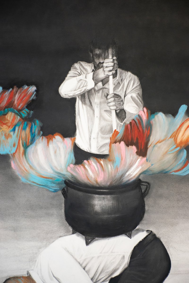 Surrealistic Portrait Pastel Drawing By Dan Laurentiu Arcus, 39 X 49, Abracadabra, Original Artwork