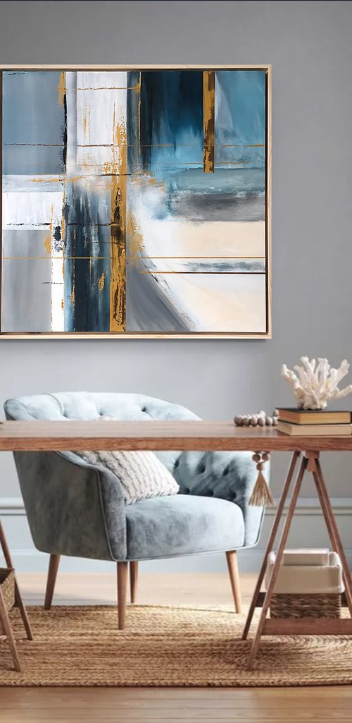 Gold Blue gray Geometric Art. by Marina Skromova