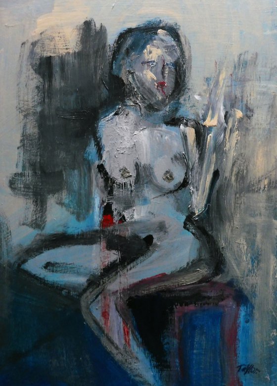 NUDE FEMALE SEATED, ABSTRACT IMPRESSIONISM.