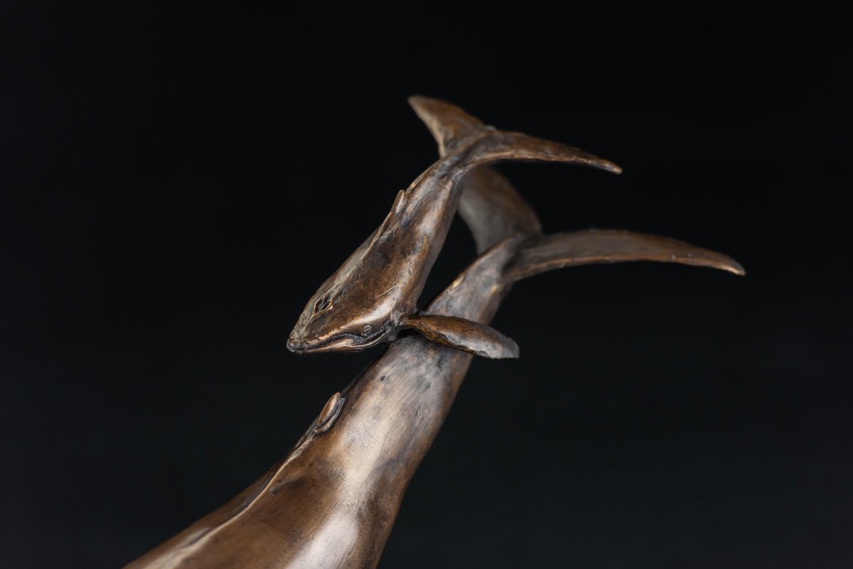 Animal Bronze Sculpture By Tanya Russell, 14 X 9", Whale And Calf Foundry Bronze, Original Artwork