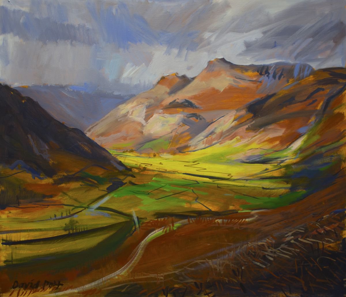 Langdale Valley (Sunshine and Showers) Oil painting by David Pott ...