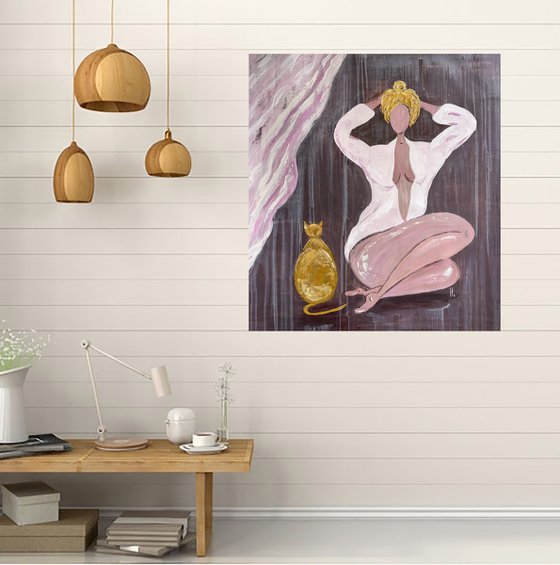 Woman Cat Painting