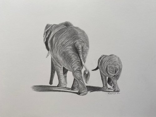 Mum and baby elephant by Maxine Taylor