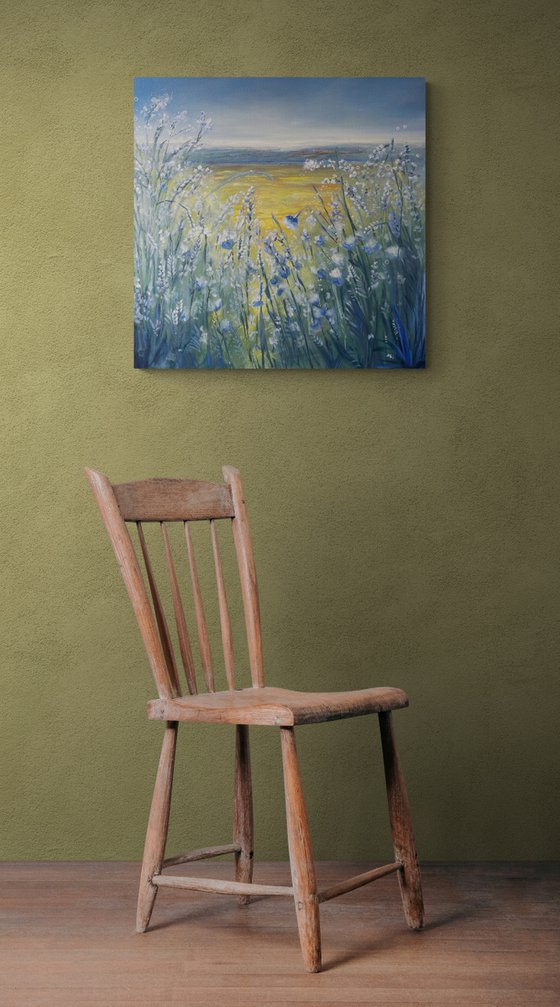 Wild flowers, crops and mountains