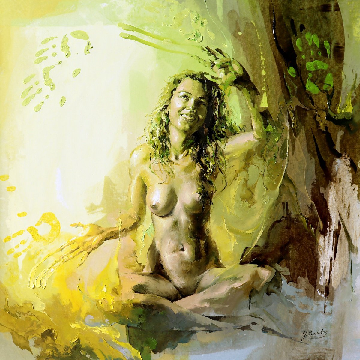 Impressionistic Portrait Oil Painting By Jonas Kunickas, 37 X 37, Jk25-0204 Identity, Original Artwork