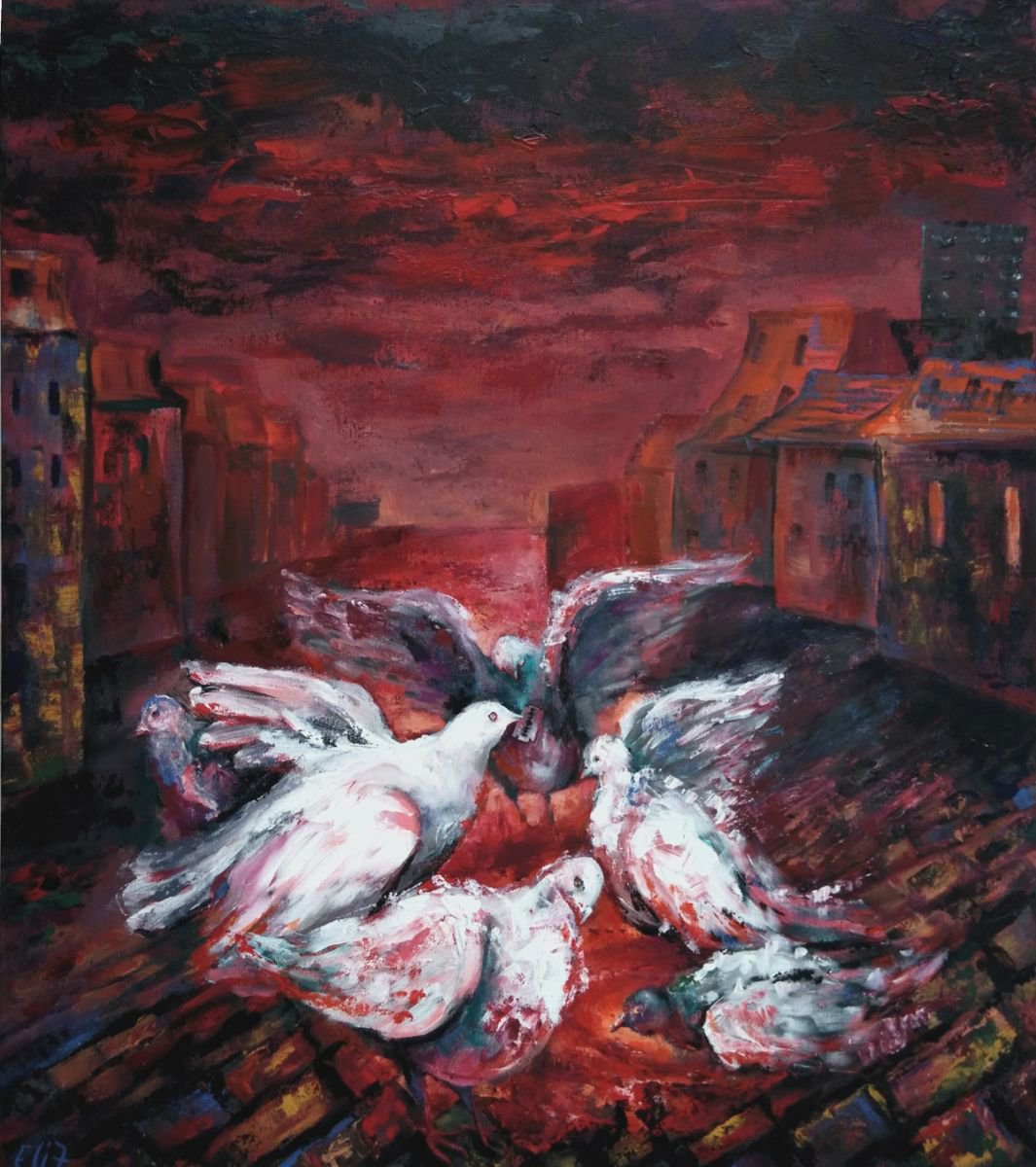 Expressive Animal Acrylic Painting By Elisheva Nesis, 31 X 35, The Ten Plagues Of Egypt. Blood, Original Artwork
