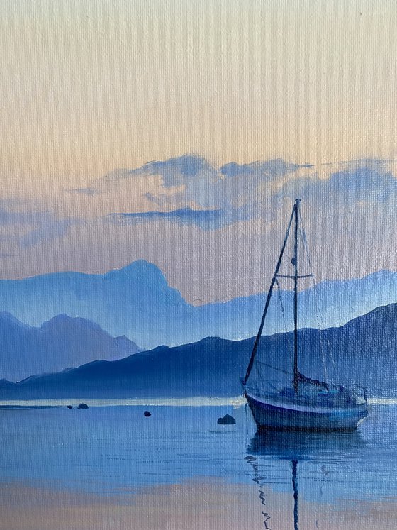 A blue sailboat