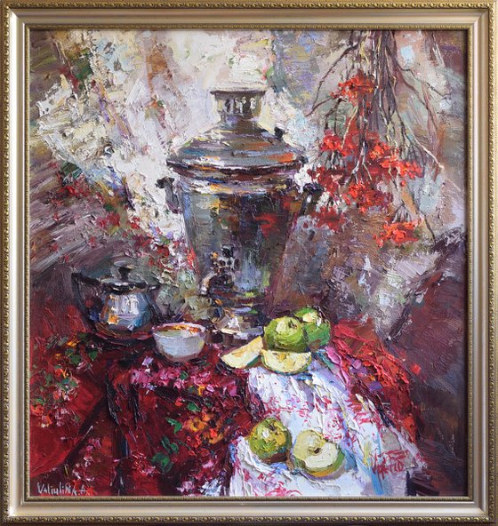 Still life painting Samovar 75 x 80 cm Framed