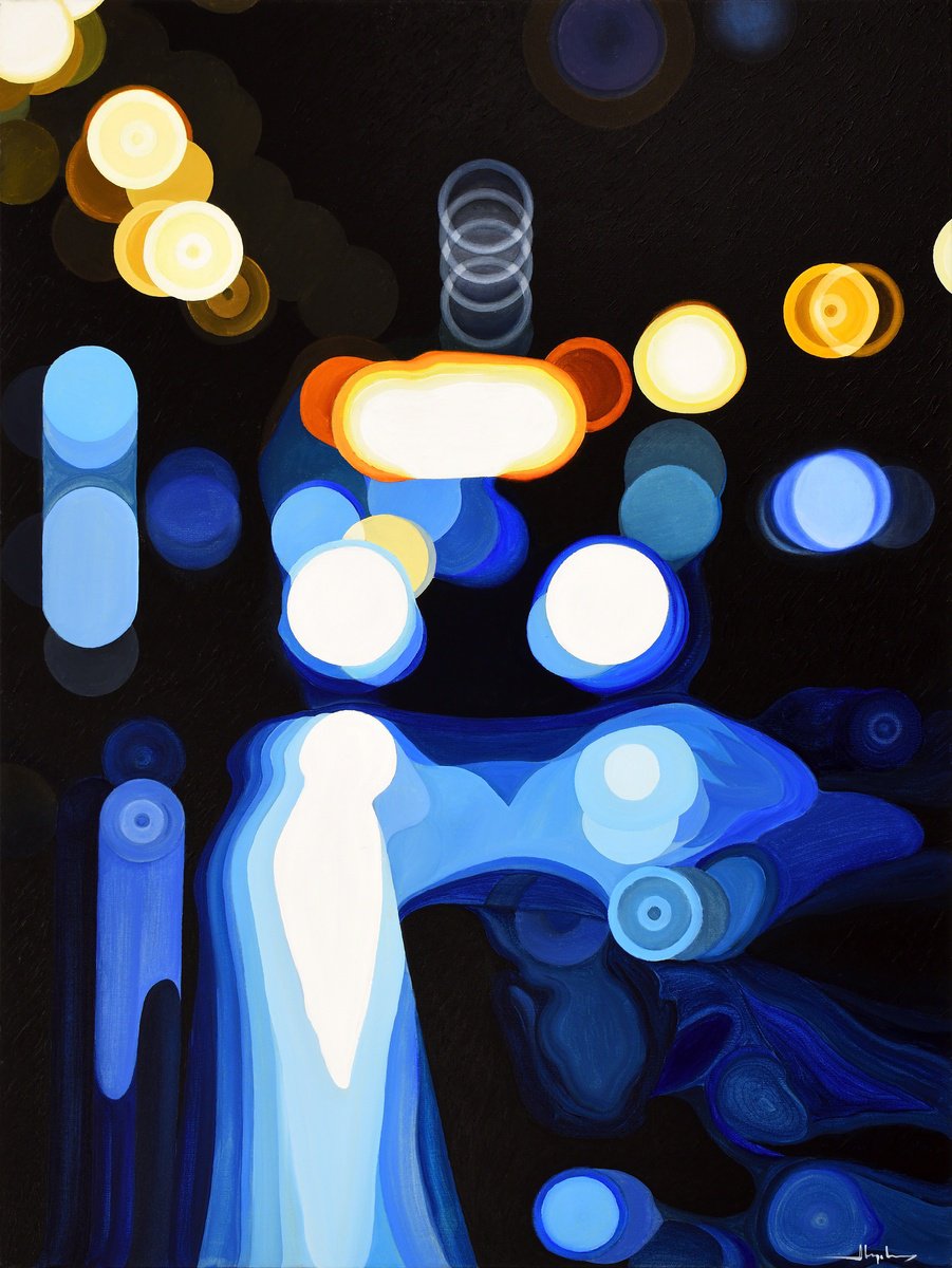 Organic Cityscapes Acrylic Painting By Alex Nizovsky, 36 X 48, Nocturne #9 / Approaching, Original Artwork