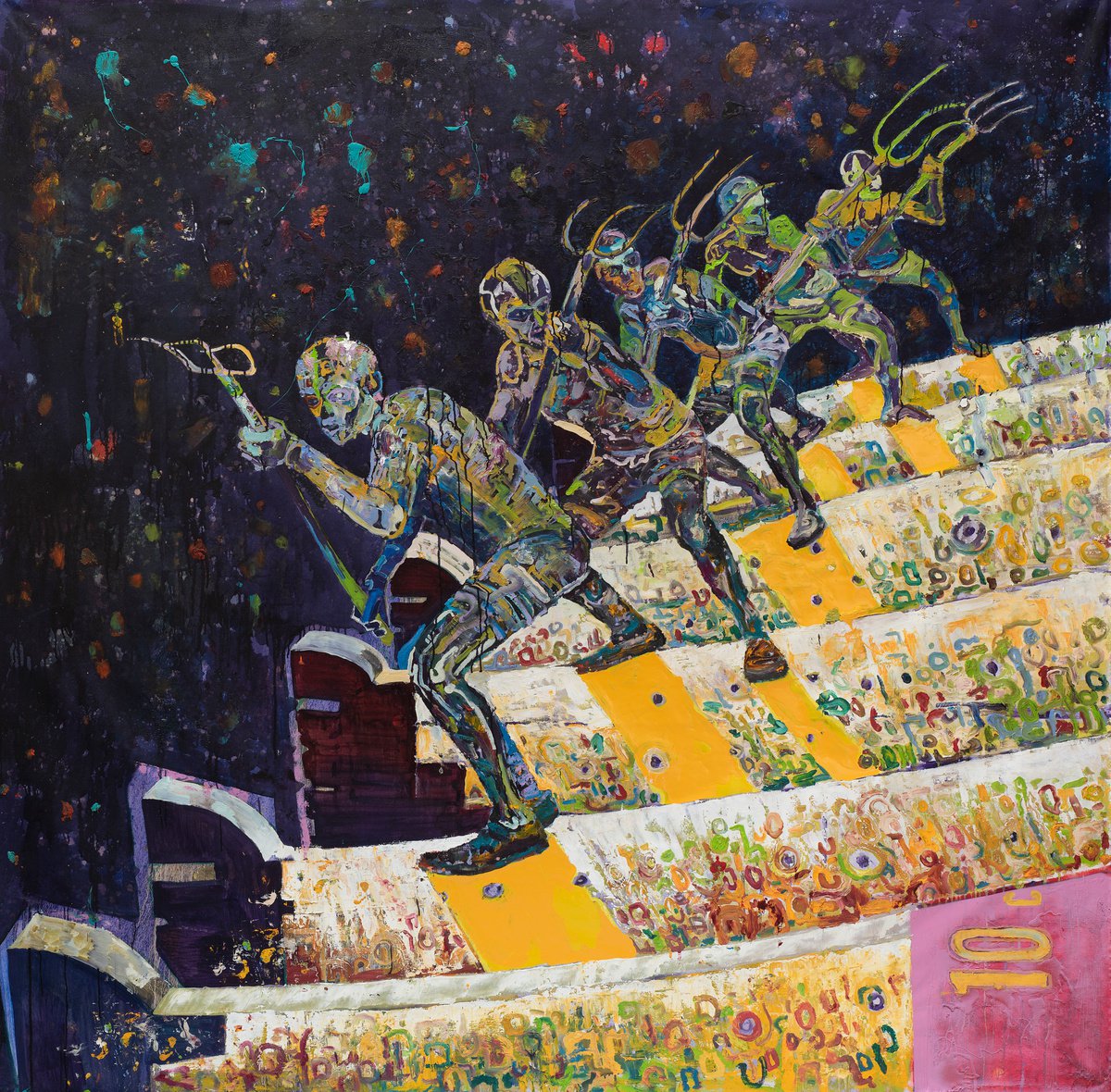 Surrealistic Portrait Oil Painting By Dominic Virtosu, 79 X 79, The Ten Commandments, Original Artwork