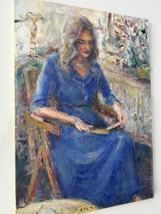 Woman in a blue dress
