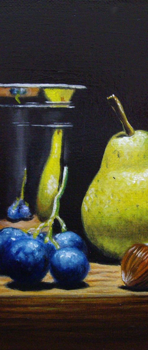 Pear and grape in silver goblet by Jean-Pierre Walter