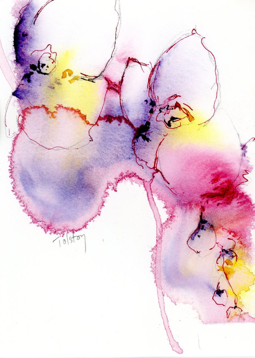 Impressionistic Botanical Watercolour By Alex Tolstoy, 5 X 8, Orchids, Original Artwork