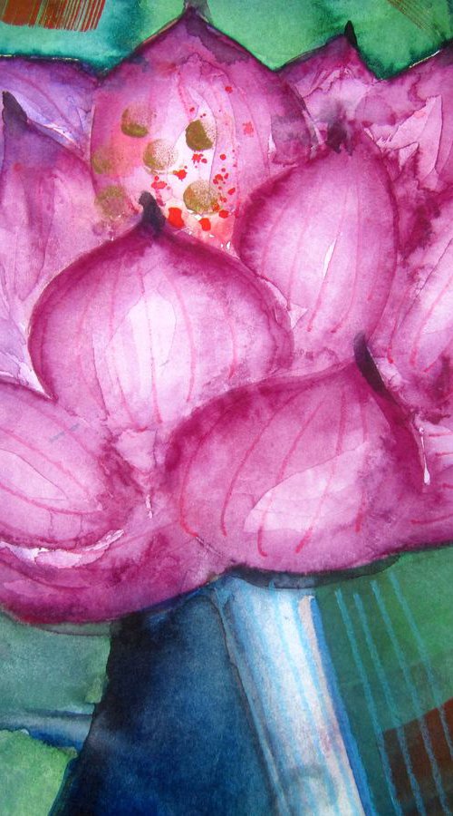Magenta Pink Lotus Flower by Violeta Damjanovic-Behrendt