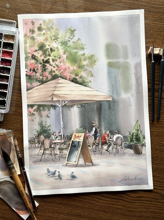 Under a pink chestnut tree