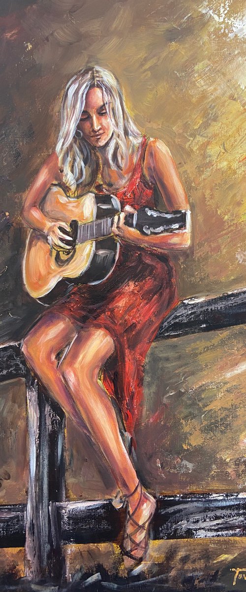 Guitarist girl by Tawab Safi