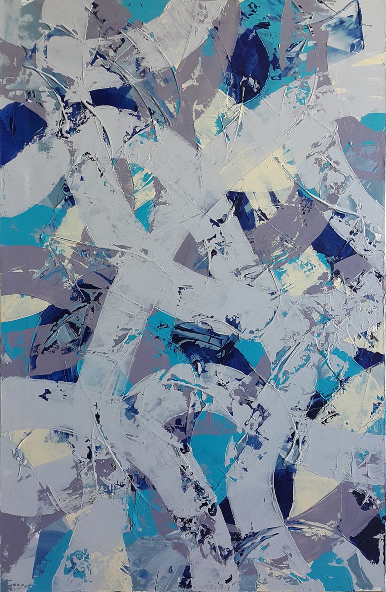 Geometric Abstract Oil Painting By Viktoria Lapteva, 31 X 47", Invisible Thoughts, Original Artwork