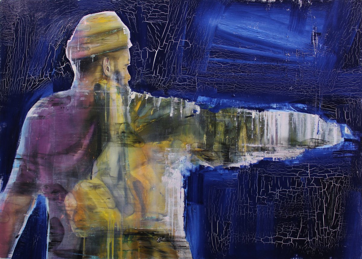 Expressive Portrait Oil Painting By Milos Hronec, 41 X 29", Life Decisions, Original Artwork