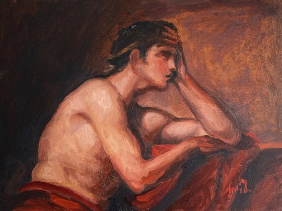 Original oil painting Study after French Academic Nude Study, Young Male