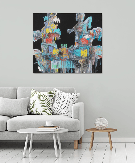 Duel, 95x110, canvas mixed media,  2022