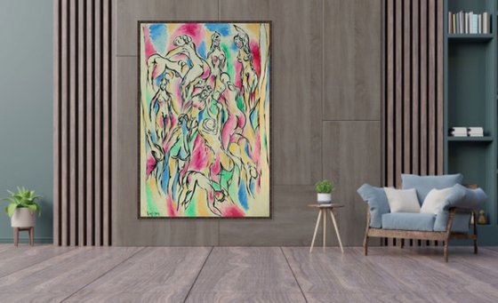 ILLUSION AND GRACE - nude erotic original painting, abstract large, interior art