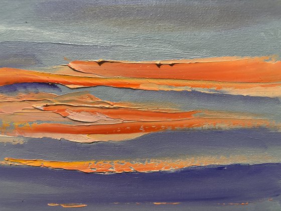 Sunset over the field. Plein air