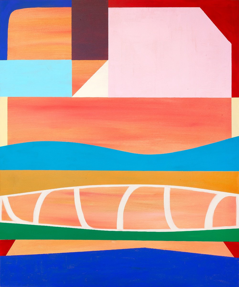 Geometric Abstract Acrylic Painting By Tommy Lennartsson, 39 X 47", Reefs And Waves, Original Artwork