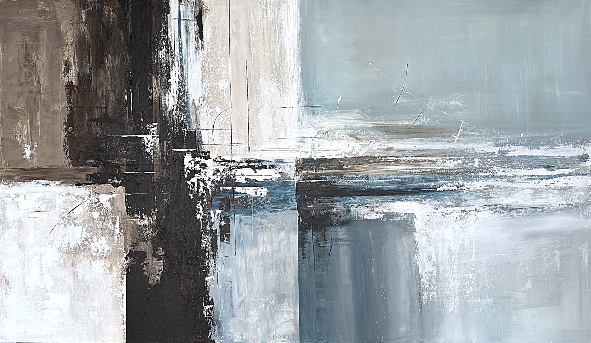 Geometric Abstract Acrylic Painting By Tatiana Malinovscaia, 55 X 31", Merging Paths, Original Artwork