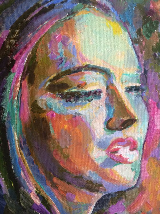 PORTRAIT - female face, portraiture, original oil painting, Valentine's gift 73x62