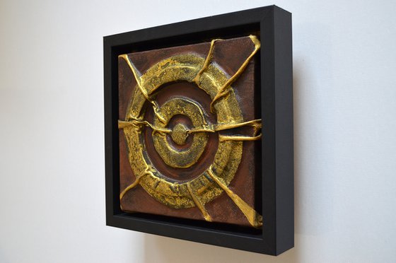 Black Hole Sun - Original Framed Leather Sculpture Painting