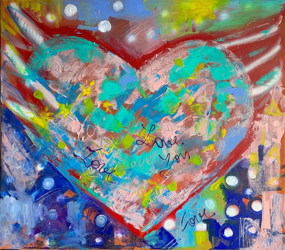 Impressionistic Abstract Acrylic Painting By Olga Pascari, 31 X 28", Rebel Heart, Original Artwork