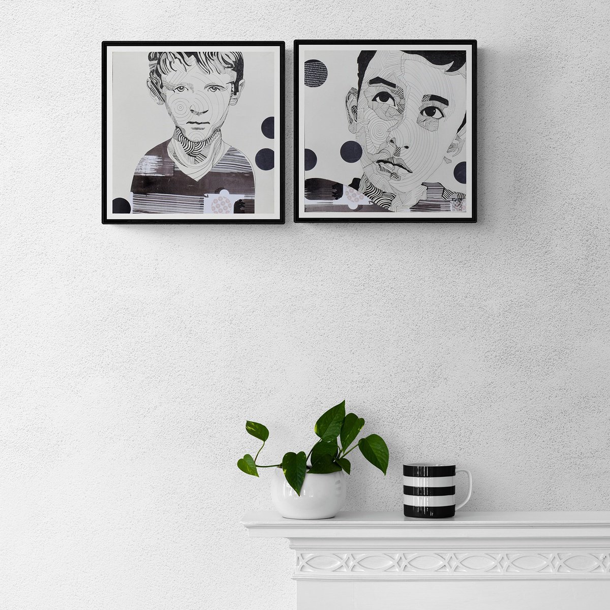 Illustrative Portrait Ink Drawing By Manel Villalonga, 12 X 12", T-Shirt, Original Artwork