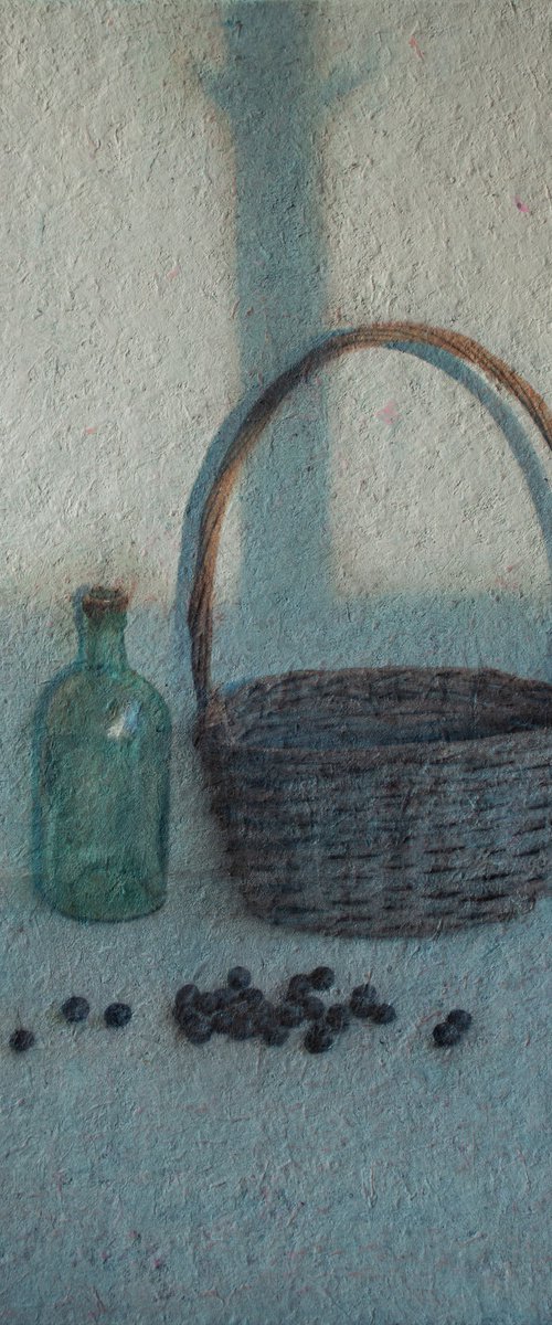 On a Sunny Evening with a Basket, Bottle and Blueberries by Andrejs Ko