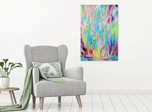 Large Abstract Pink Floral Landscape Painting. Modern Abstract Art. Abstract Floral Painting 61x91cm. by Sveta Osborne