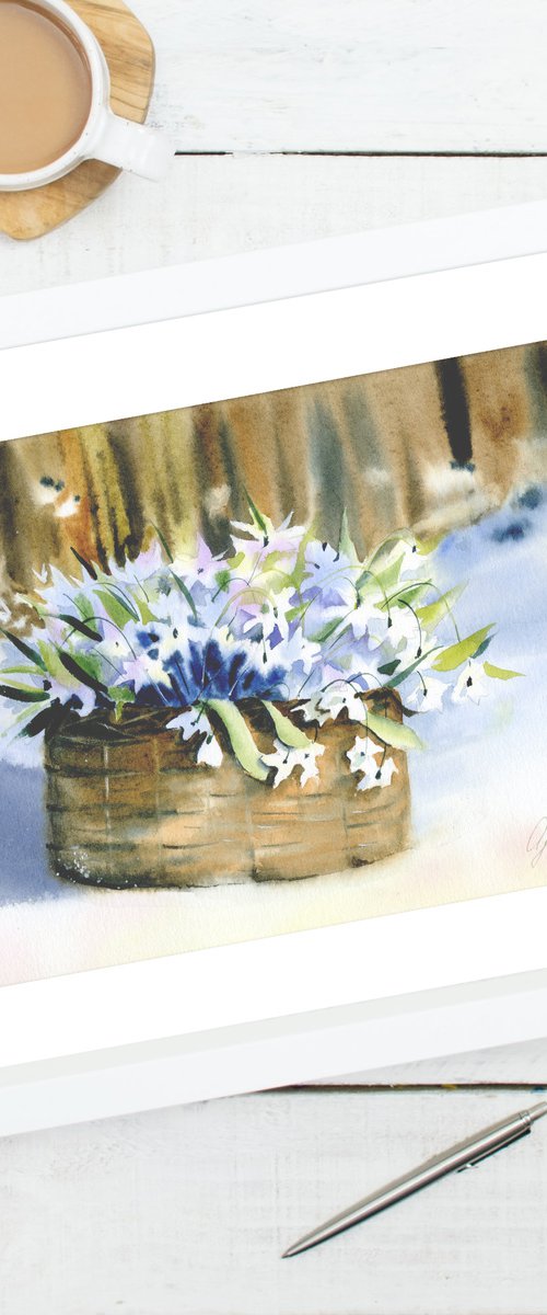 Basket with  First Flowers by Olga Koelsch