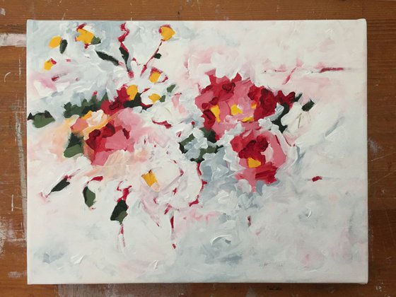 Abstract Painting - Floral Abstraction 5.07 - Acrylic on Stretched Cotton Rag Paper