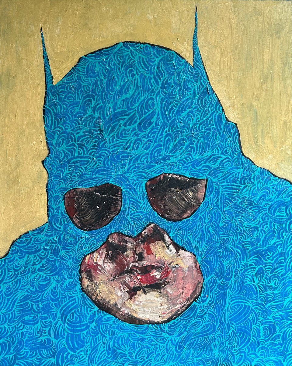 Expressive Portrait Painting By Lee Ellis, 34 X 42", I Could Be Batman, Original Artwork