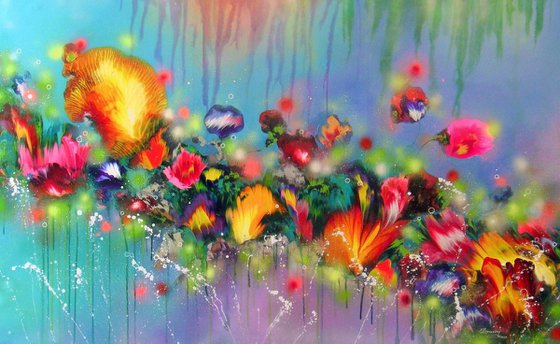 "Fairy Flowers" VERY LARGE Floral Painting