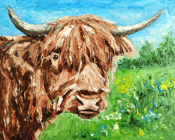 Highland Cow Painting Original Art Farm Animal Artwork Cow Wall Art