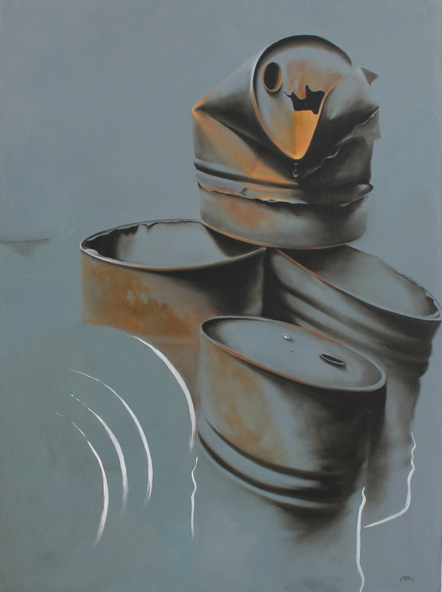 Urban And Pop Still Life Oil Painting By Nicoletta Bagatti, 30 X 39", Equilibrio Fusto, Original Artwork