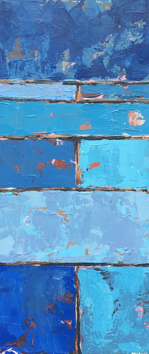 Wall - blue abstract painting by Louise Gillard