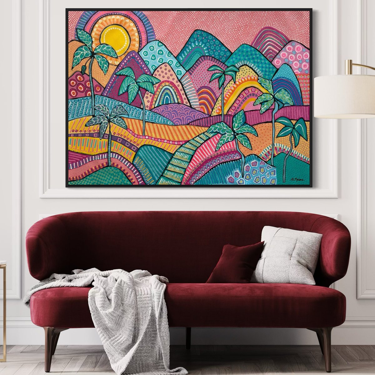 Abstract Landscape Acrylic Painting By Samantha Malone, 51 X 37", Tropical Escape, Original Artwork