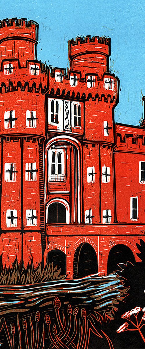 Herstmonceux Castle, East Sussex. Limited Edition linocut by Fiona Horan